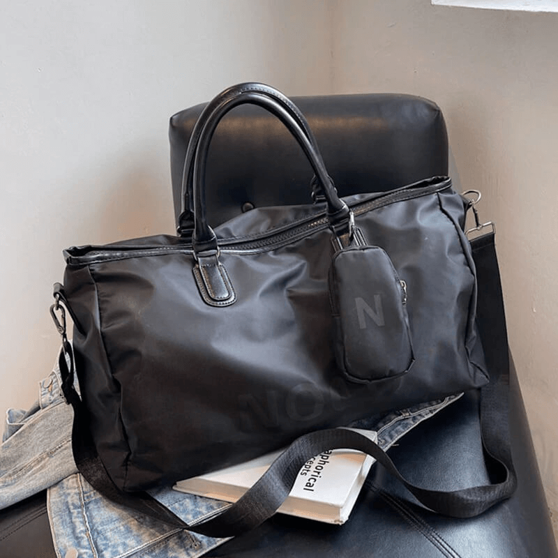 Waterproof large shoulder bag, unisex sports handbag SF0234, stylish black nylon design, perfect for fitness, active lifestyle accessory.